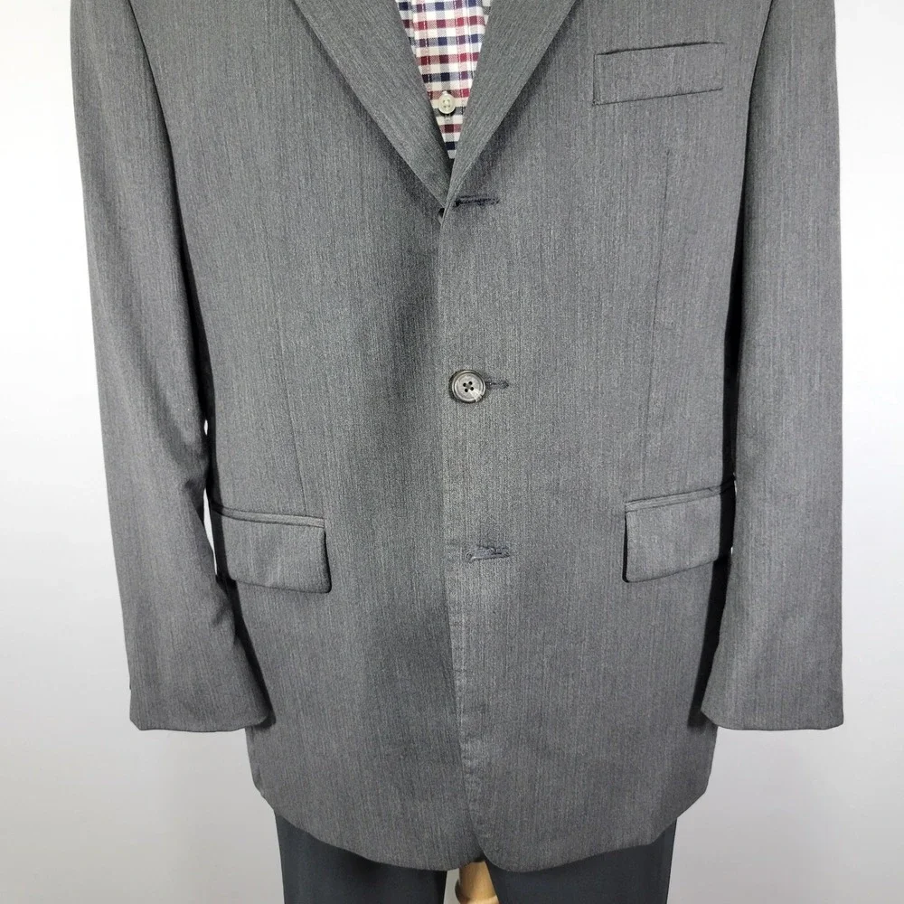 Ralph‎ Lauren Men's Sport Coat Blazer Three Button Gray Herringbone Wool 44R